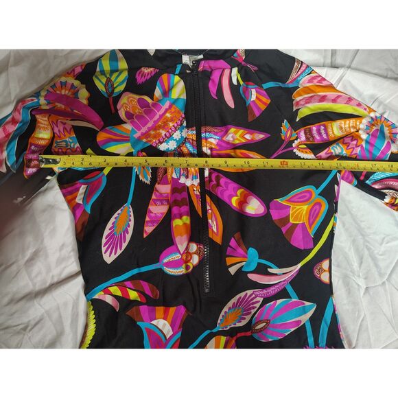 NWT Trina Turk Long Sleeve Zip-Up Paddle Suit Size S Neon Floral Style: 3691255 - Picture 9 of 11